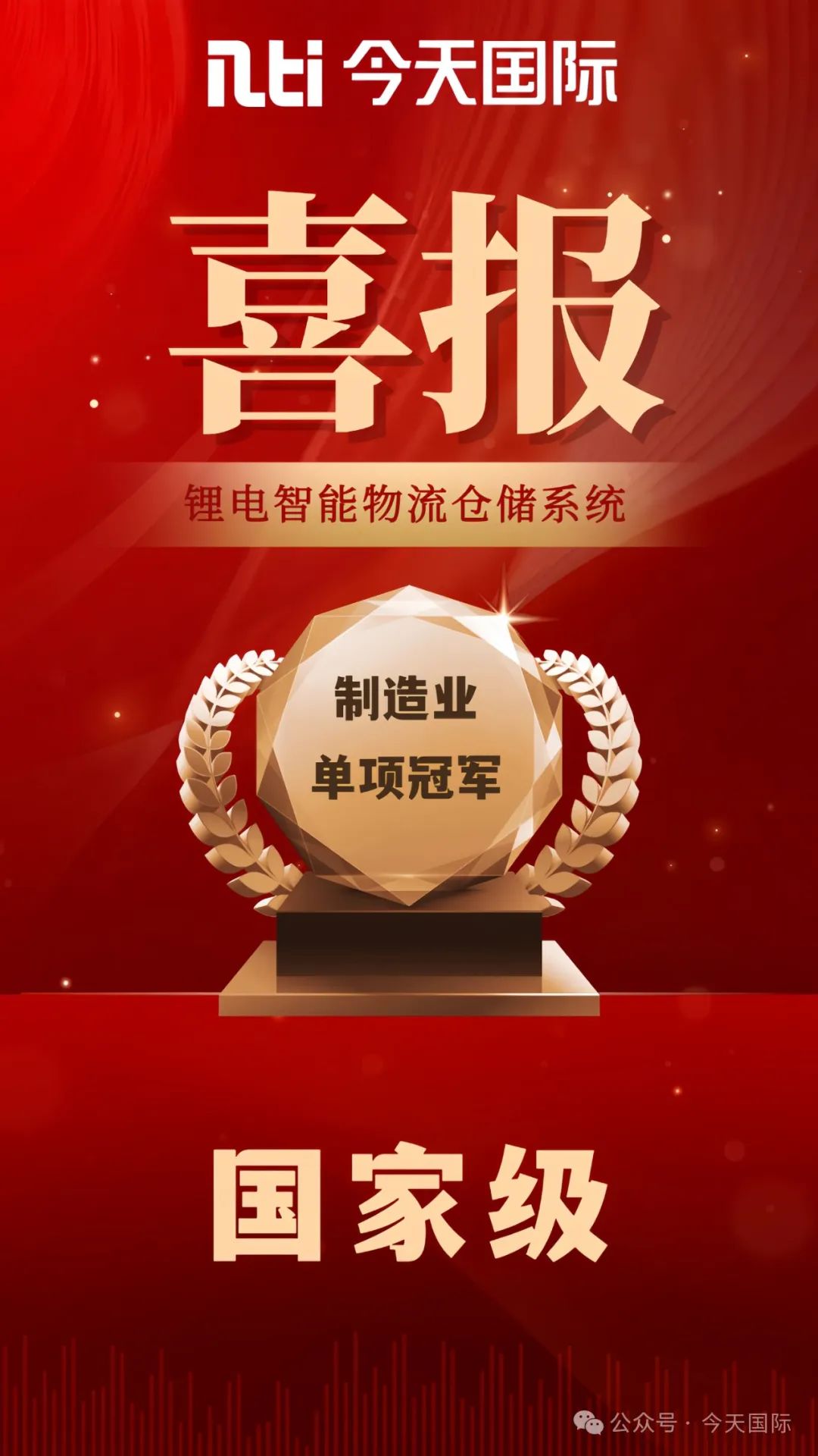 喜訊 | 今天國際獲得國家級制造業單項冠軍企業榮譽！